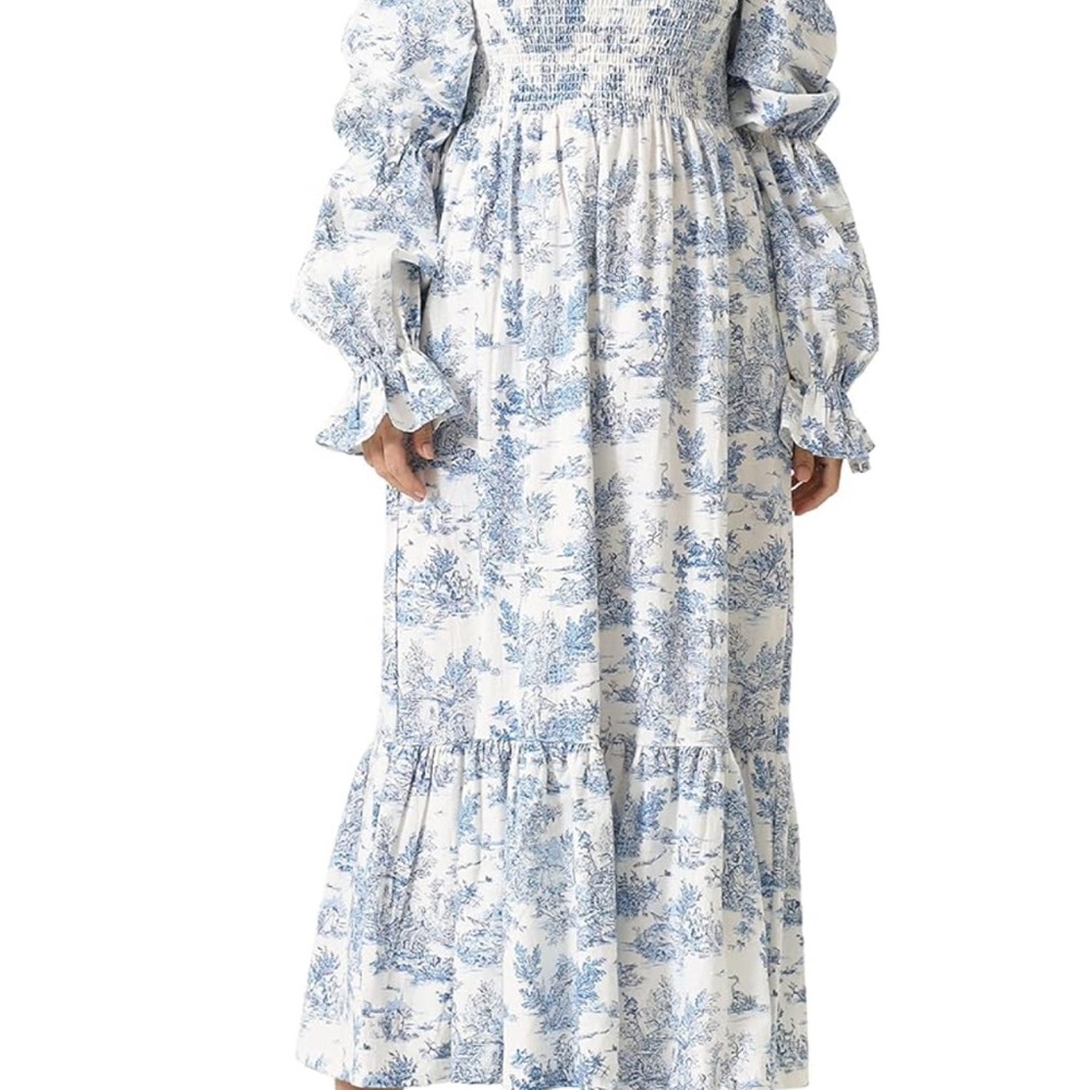 Elegant Blue and White Floral Maxi Dress